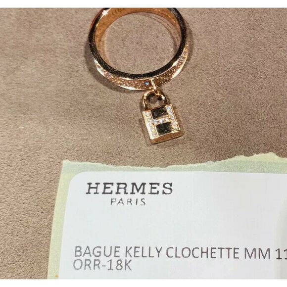 Hermes Kelly Clochette Ring Lock Medium Model Rose Gold 18K Diamonds Siz 54 Rare - Picture 4 of 13